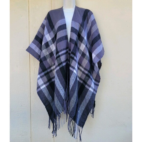 Banana Republic Gry/blk Check Plaid Cashmere Wool Blnd  Cozy Wrap Shawl One Sz - Picture 1 of 3